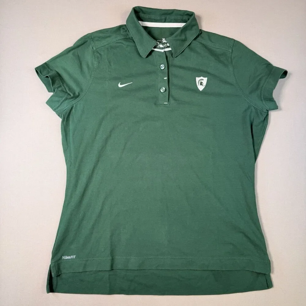 Nike Fit Women's Michigan State Polo, Size XL Green MSU Spartan Shield